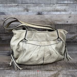 B Makowsky Leather Shoulder Bag Silver Handwear Leopard Print Lining